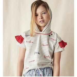 Matilda Jane Blaire Striped Graphic Hoodie Gray white Red Size 16